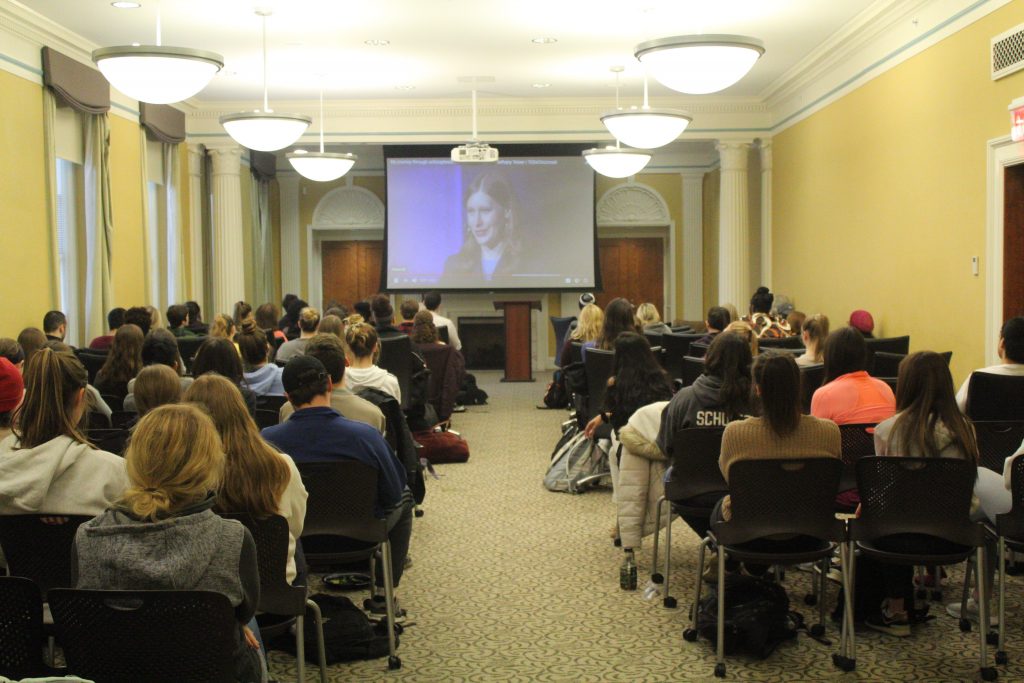 A photo of the event from the back of the classroom.